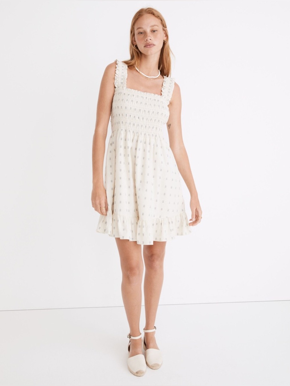 Madewell Lucie Smocked Tank Mini Dress in
Textural Clipdot Medium